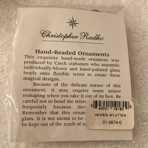 Radko Valentines Wedding Ornament 2001 Hand Beaded Glass Double Heart 01-0674-0